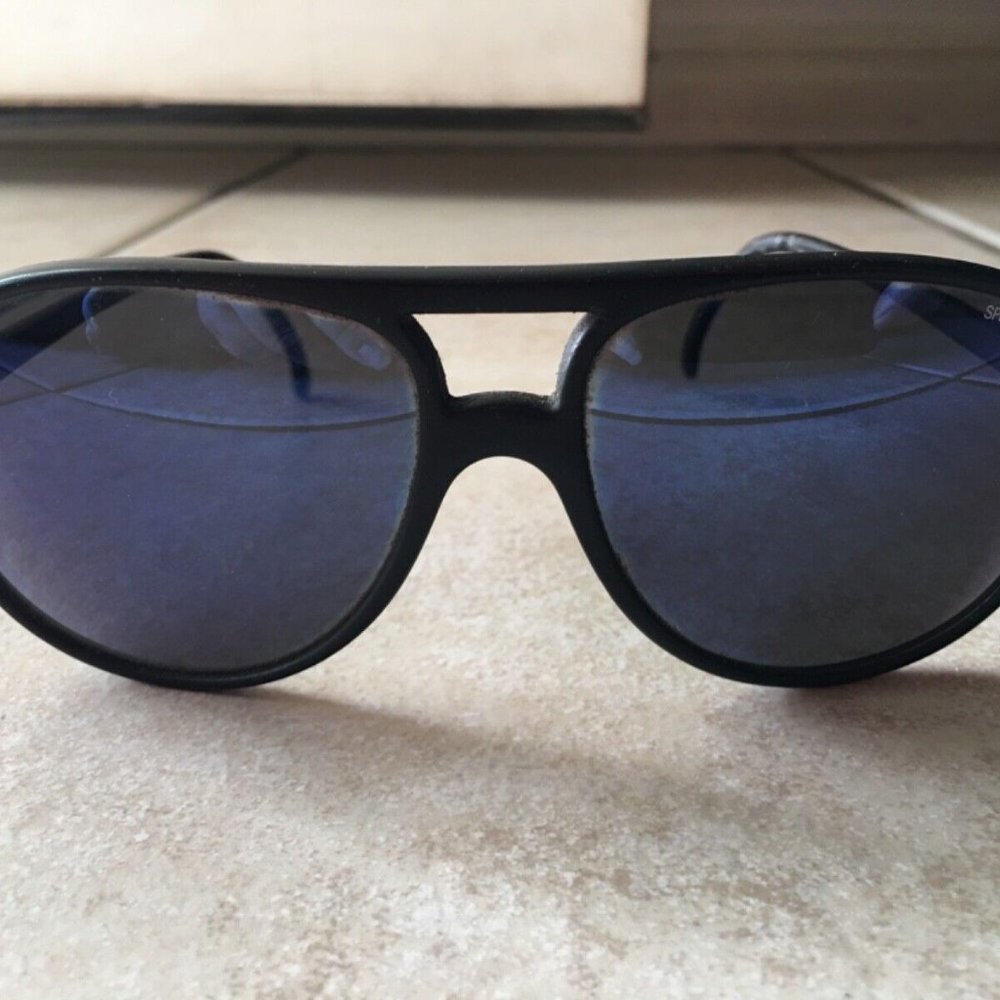 Bolle Acrylex 379 vintage aviator Sunglass -blk with blue mirror lens